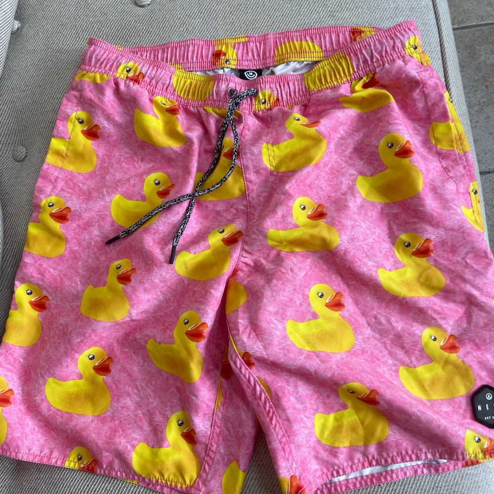 Neff Vibrant Pink Shorts with Yellow Duck Pattern